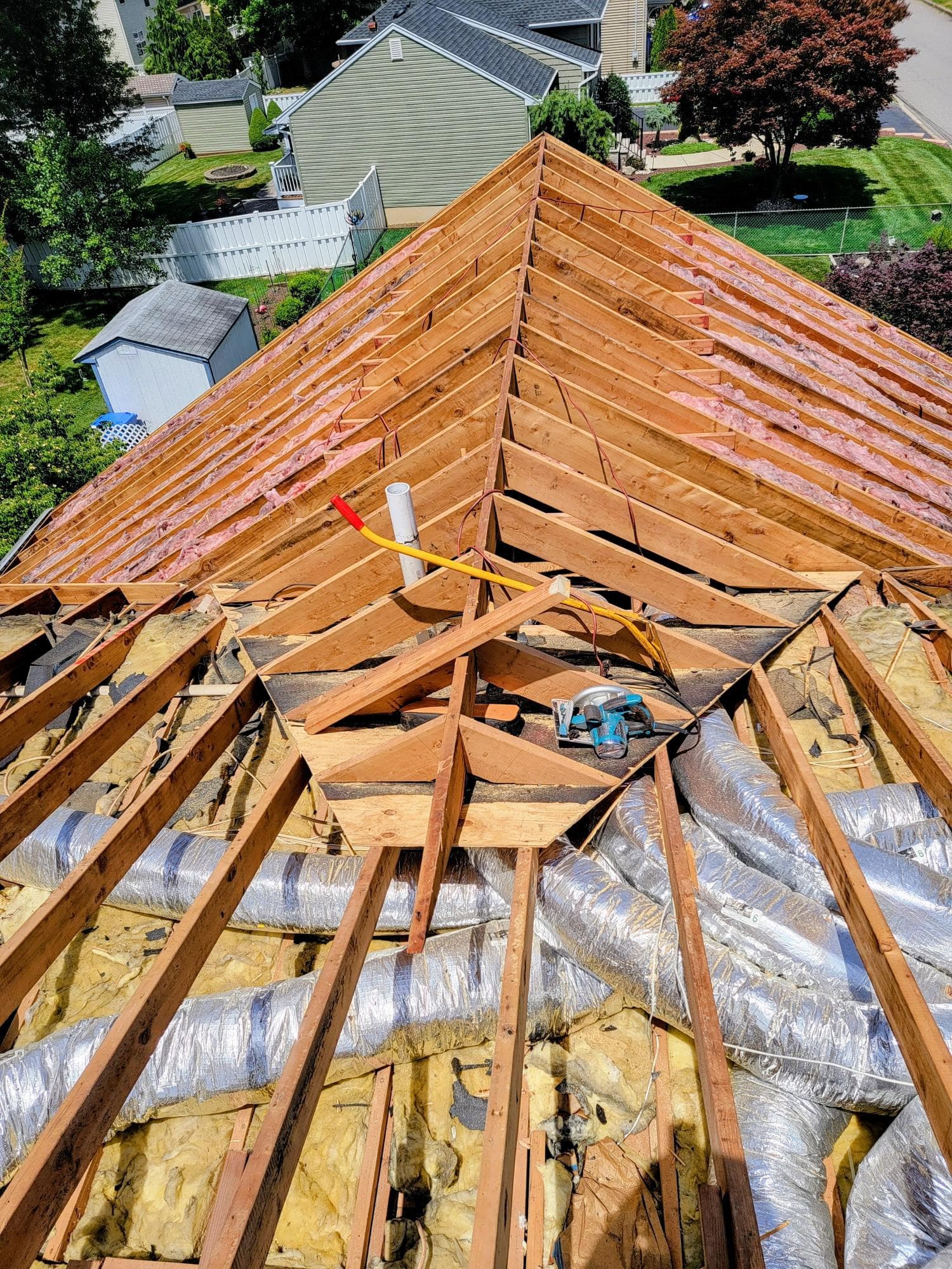 Roof framing before shingles